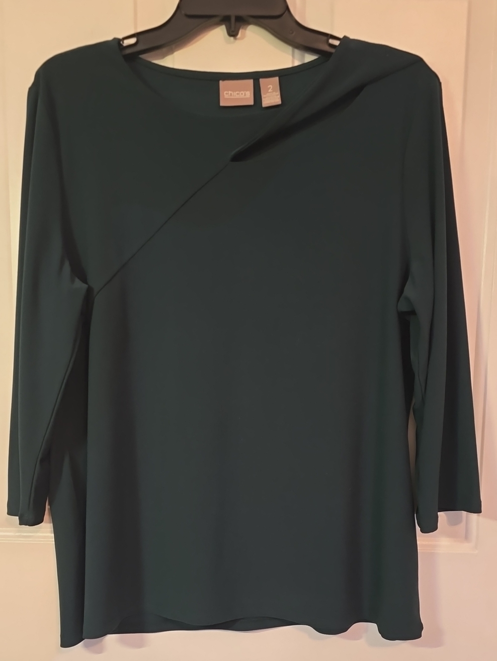 Chico's Deep Teal 3/4 Sleeve Draped Neck Top